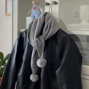 甜美可爱球球三角巾日系冬天防风多功能披肩百搭长款围巾保暖围脖