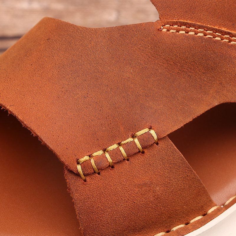 SANDALS MENS SUMMER NON-SLIP SOFT-SOLED GENUINE LEATHER THICK-SOLED ULTRALIGHT BEACH SHOES HAND-SEWN COWHIDE DUAL-PURPOSE LEATHER SANDALS
