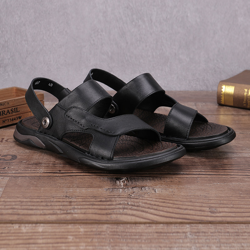 LEATHER DUAL-PURPOSE DRIVING SANDALS 2024 NEW SUMMER MENS FIRST LAYER COWHIDE ANTI-ODOR NON-SLIP DAD SKIN SANDALS
