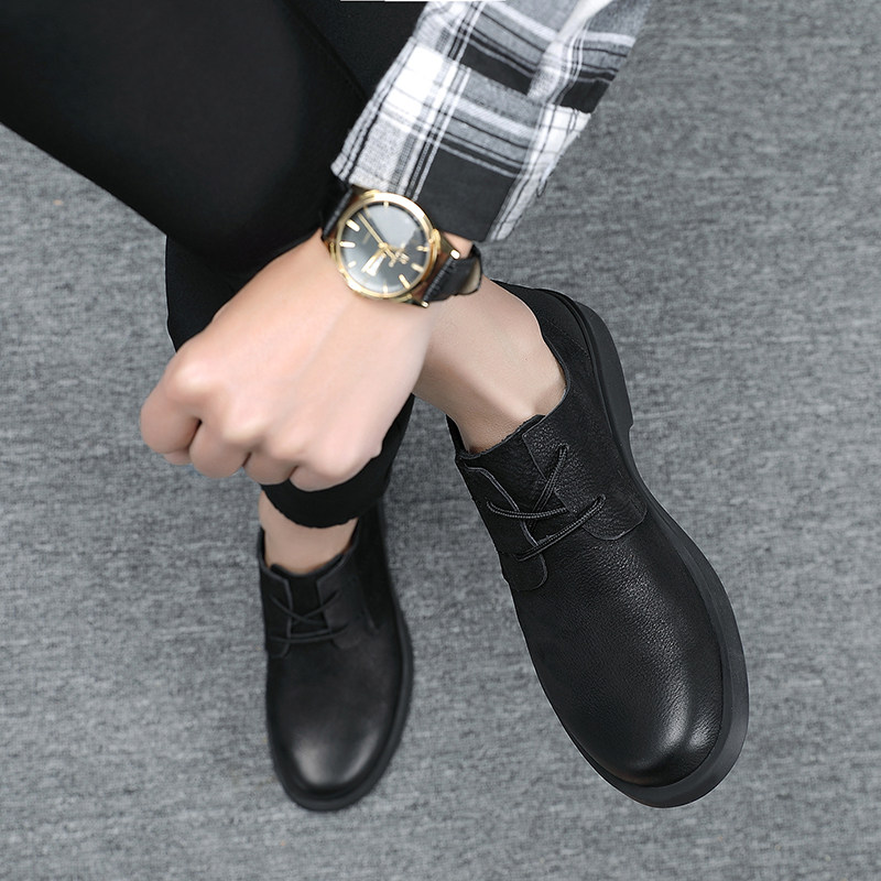 대외 무역 남성 캐주얼 가죽 신발 다재다능한 남성 신발 미끄럼 방지 둥근 발가락 남성 큰 발가락 신발  가죽 남성 부드러운 밑창 레이스 업 신발