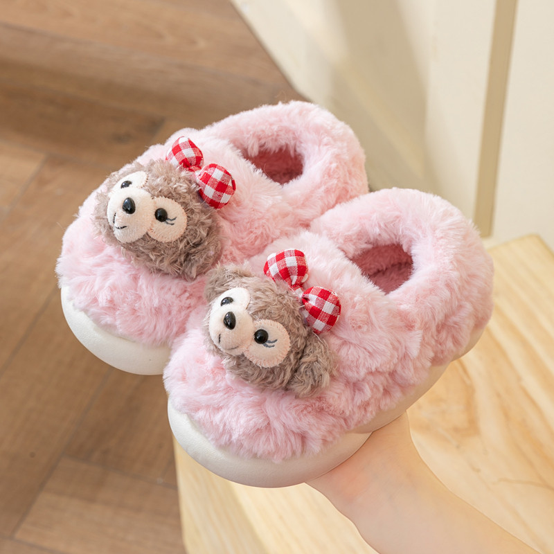 冬季新款儿童棉拖鞋可爱居家女童包跟棉鞋雪莉玫女孩室内毛绒拖鞋