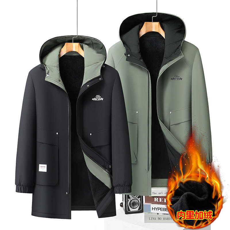 大码中长款棉衣男加绒加厚保暖