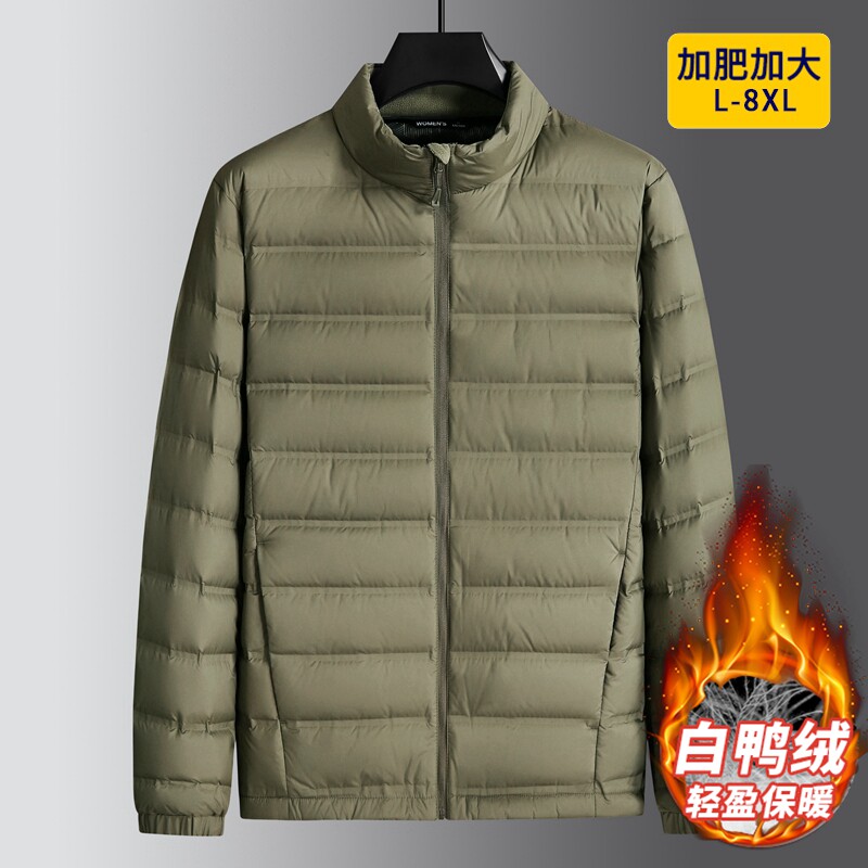 秋冬特大码胖子白鸭绒羽绒服男士加肥加大肥佬立领外套潮宽松加厚