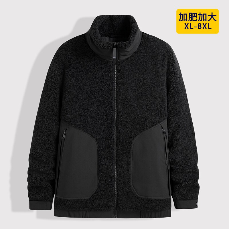 加大码男装宽松颗粒绒羽绒服外套特大号肥佬宽松立领抓绒保暖外套