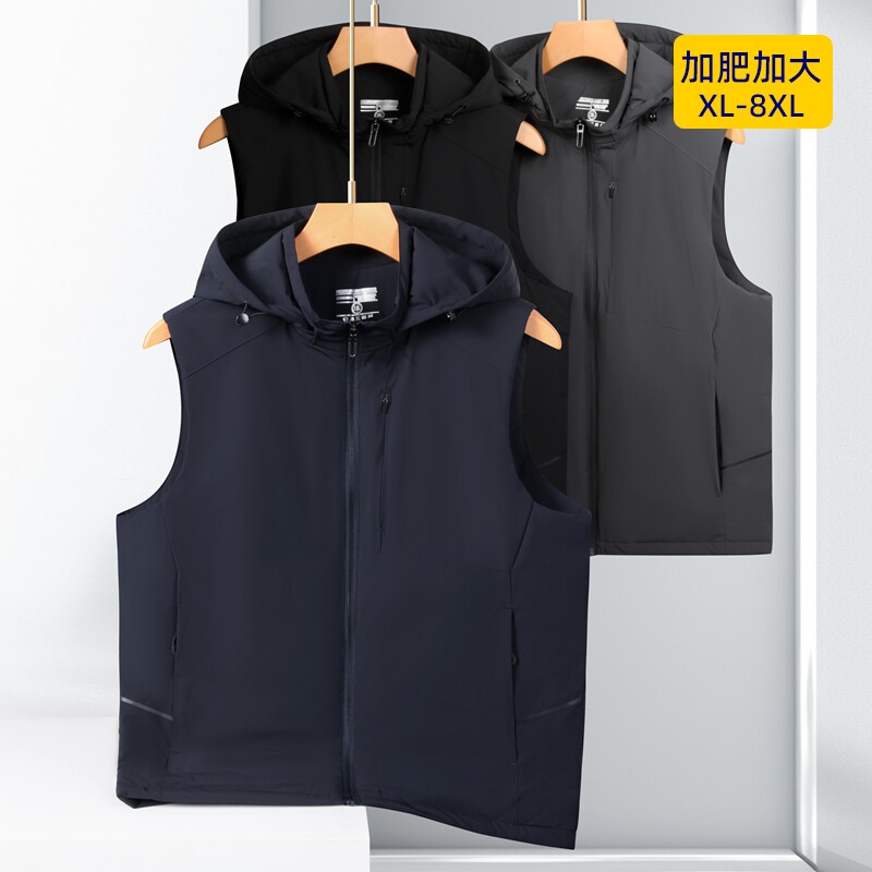 连帽马甲加肥加大宽松休闲坎肩