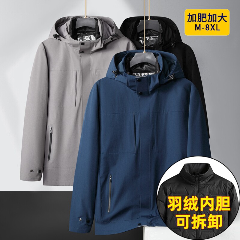 冬季脱卸内胆羽绒服男中年爸爸大码保暖加厚白鸭绒外套活里活面
