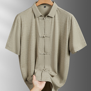 夏季新中式大码短袖衬衫男款中国风加肥加大号唐装盘扣衬衣男胖子