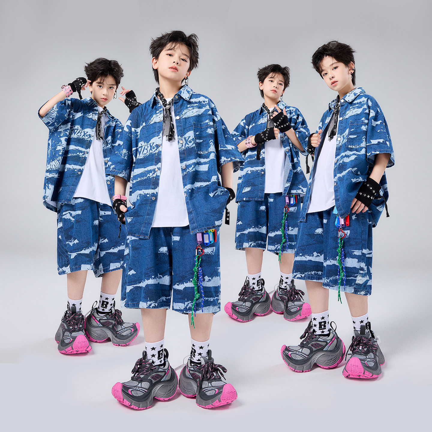 儿童嘻哈街舞演出斑马纹牛仔套装