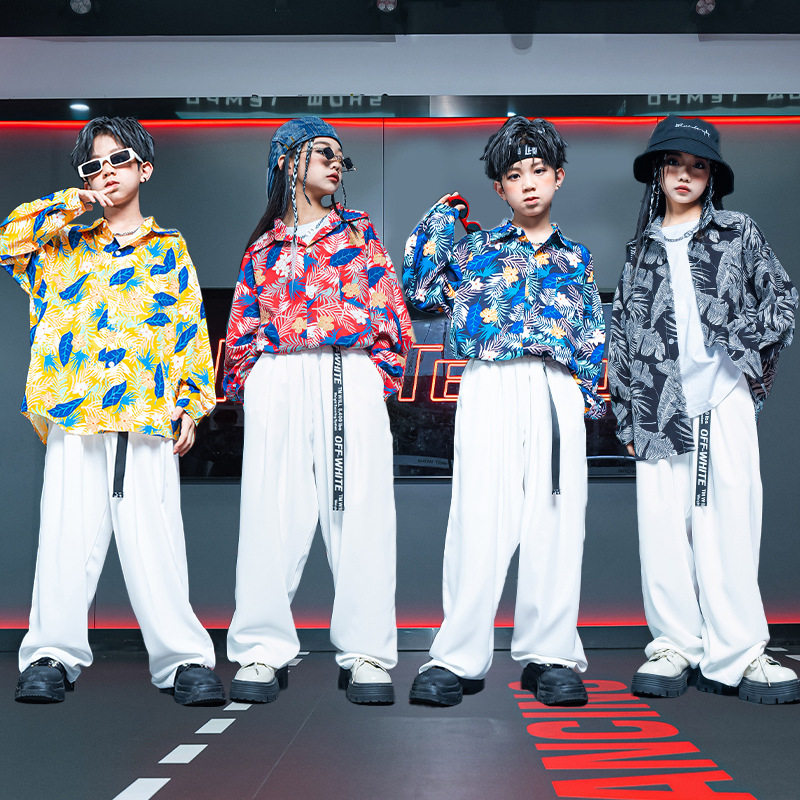 港风少儿童街舞潮服花衬衫男孩hiphop西海岸popping套装震感舞帅