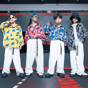 港风少儿童街舞潮服花衬衫男孩hiphop西海岸popping套装震感舞帅