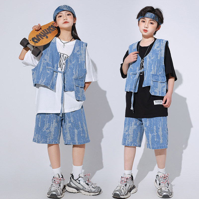儿童街舞bboy嘻哈酷炫演出服套装夏季hiphop短袖短裤套装小学生