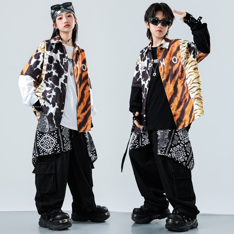 嘻哈儿童街舞潮服套装男童酷帅衬衫服少儿hiphop潮牌街舞小学生秋