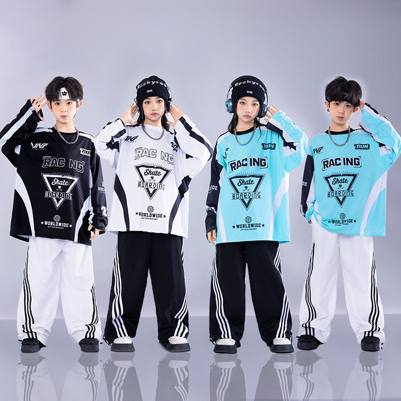 儿童街舞速干衣春秋长袖T恤衫运动裤子定制印字设计bboy酷舞台服