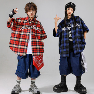 儿童街舞潮服hiphop演出服装少儿嘻哈popping字母短袖美式架子鼓