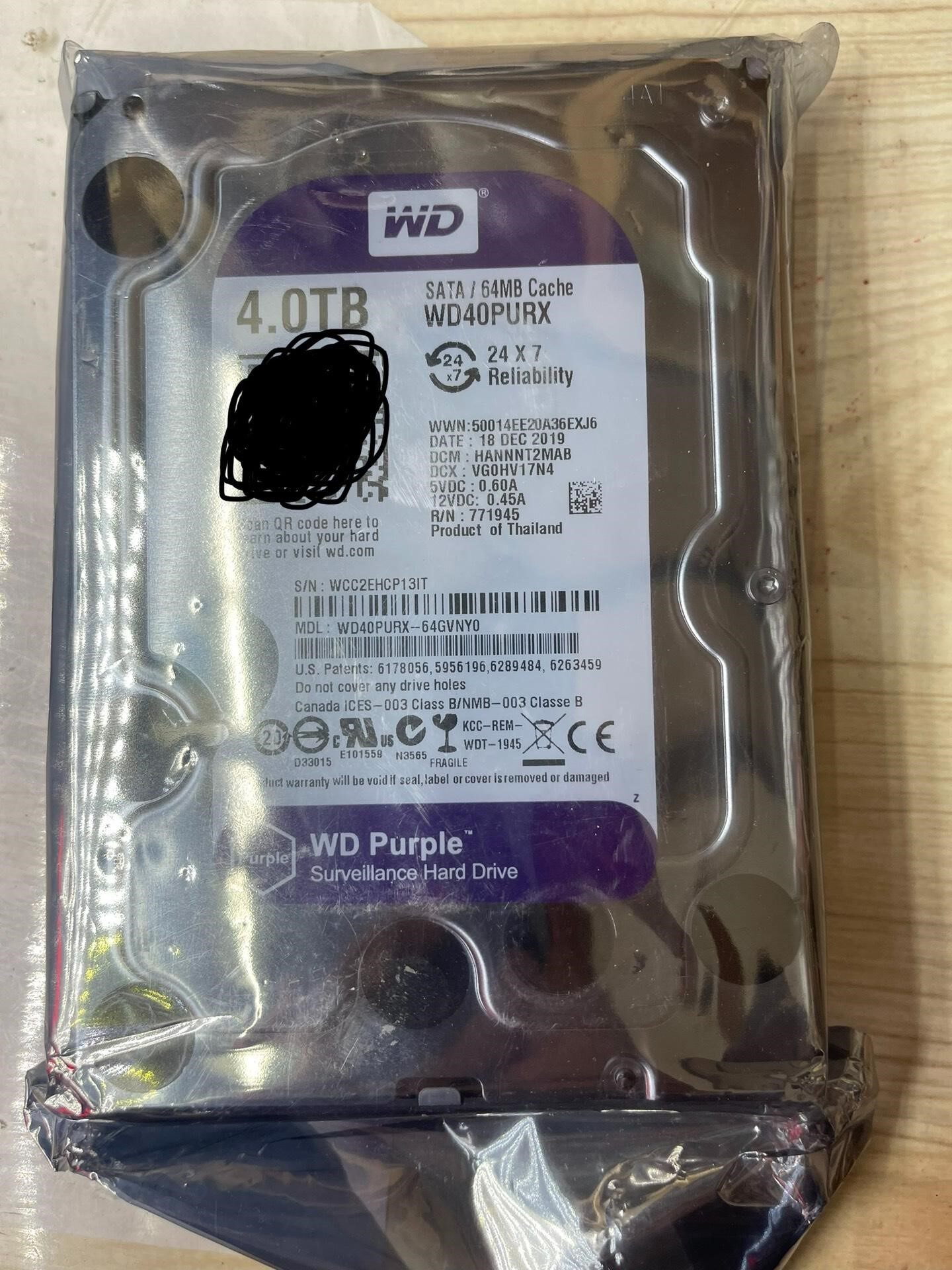 WD/西部数据，西数WD4T紫盘监控台式机械硬盘库存零通电，
