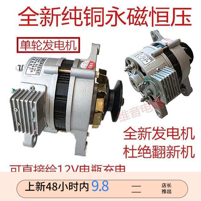 农用车三轮车拖拉机永磁恒压12V14V改装带灯充电直流两用发电机