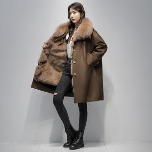 网红大衣派克服女冬季新款翻领皮草外套女风衣獭兔毛内胆狐狸毛领