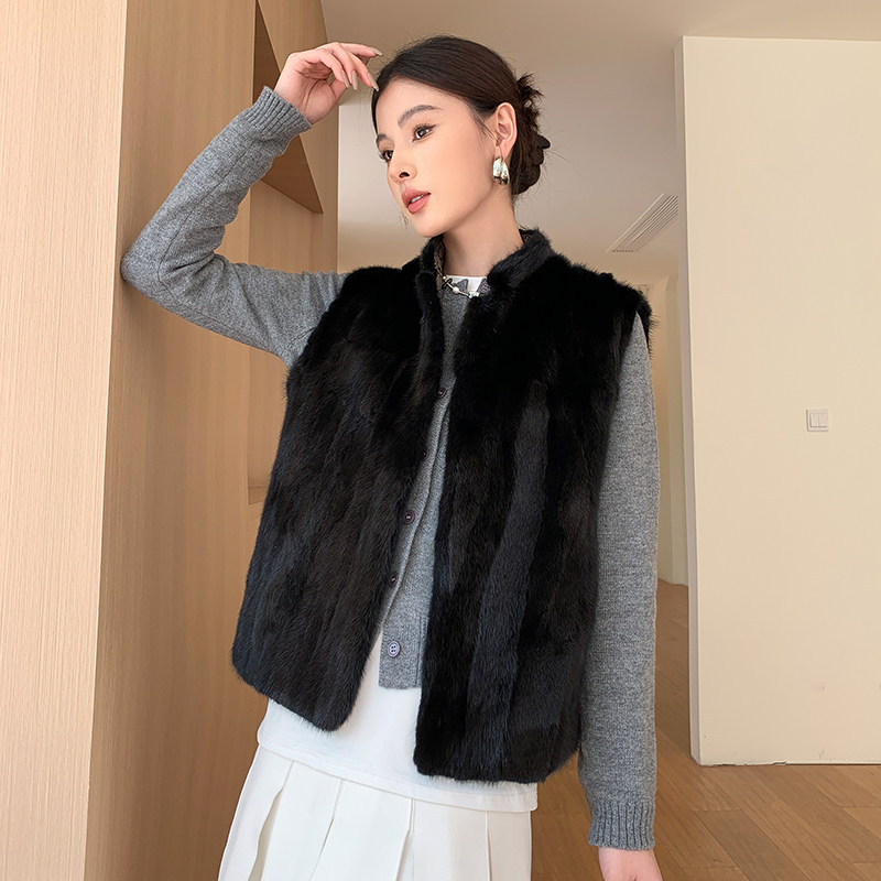 海宁皮草女2026冬新款时尚双面穿拼貂貂皮马甲外套水貂背心年轻款