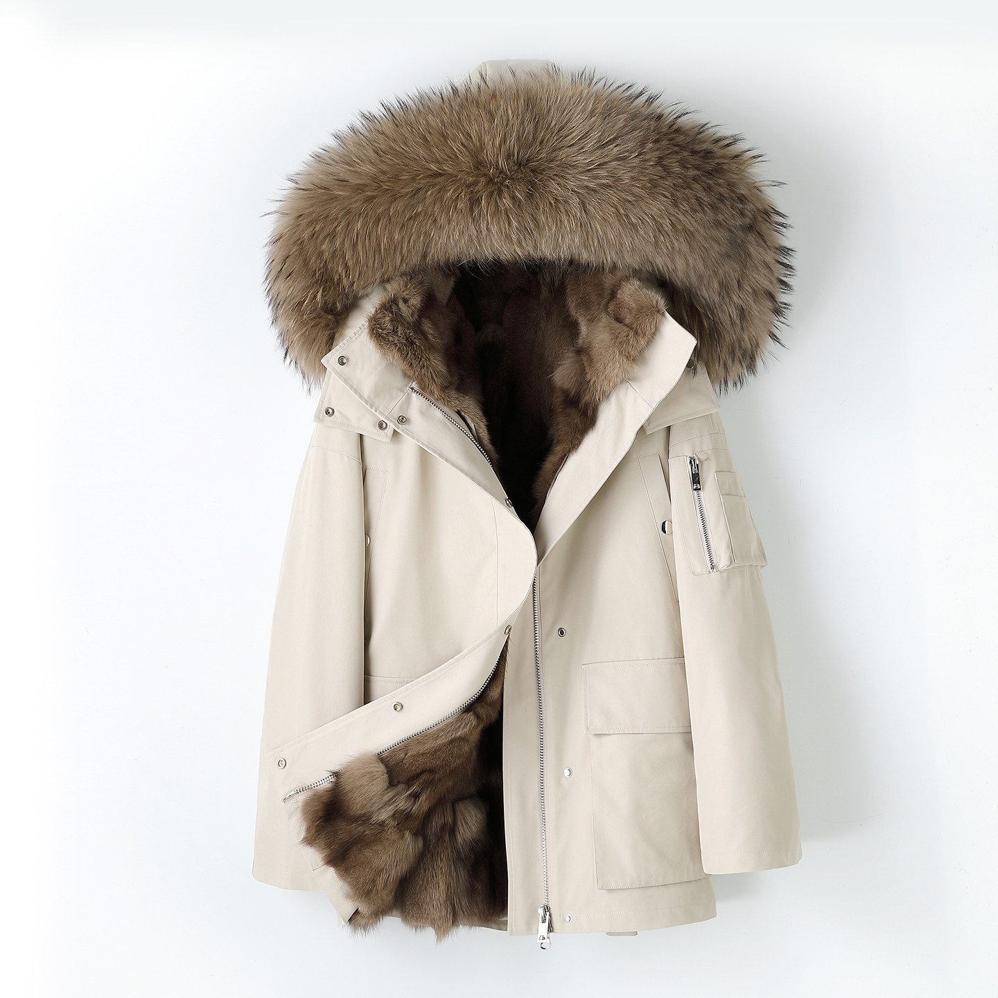 派克服女皮草外套进口狐狸毛内胆可脱卸2025冬季海宁新款真毛年轻