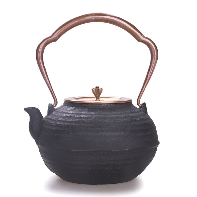 铁壶铸铁茶壶泡茶烧水壶仿日本手工生铁茶壶煮茶器老铁壶平丸筋黑