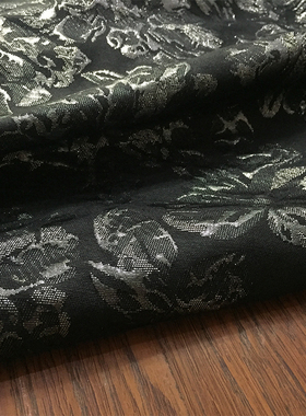 意产立体亚麻提花织锦缎黑色高级微廓形感时装礼服布料进口面料