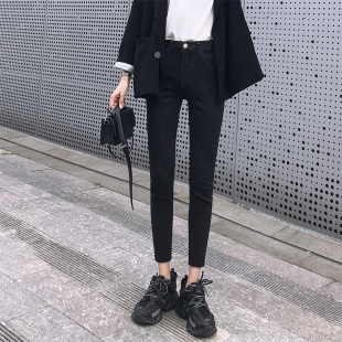 毛边九分铅笔裤 小脚2026流行新款 女网红春季 黑色八分小个子牛仔裤