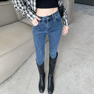 小个子150cm155春秋季八分小脚牛仔裤女紧身毛边裤脚2026铅笔长裤
