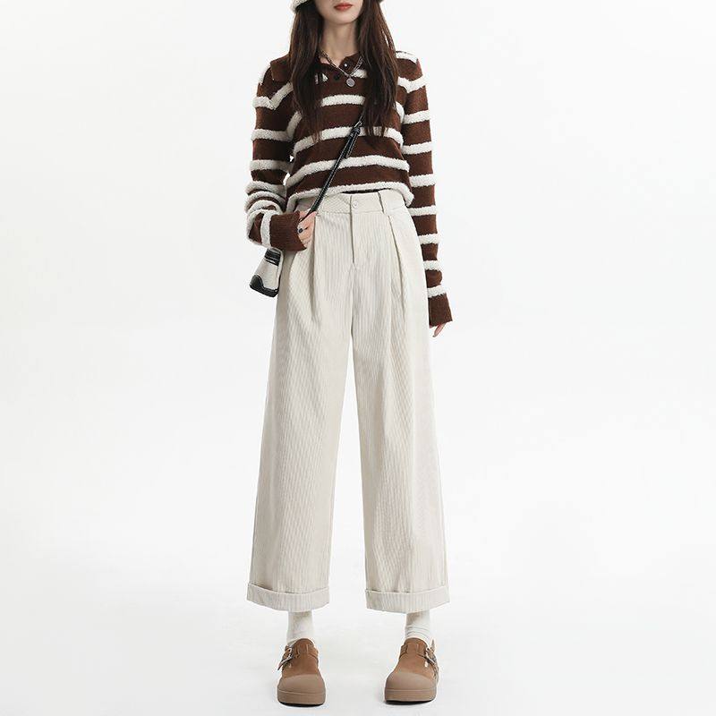 灯芯绒阔腿裤女秋冬爆款2025高腰垂感显瘦小个子洋气宽松休闲长裤