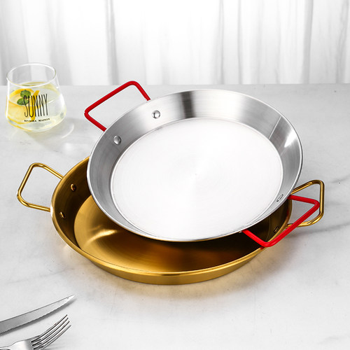 不锈钢海鲜盘网红小龙虾盘炸鸡大咖盘双耳平底干锅韩式烤盘专用盘