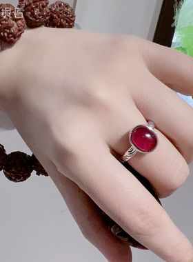 布谷小匠纯银红宝石鸽子蛋戒指女