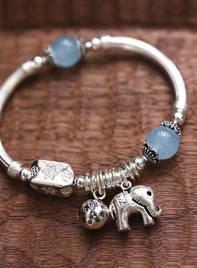 S925纯银海蓝宝ins冷淡风铃铛女