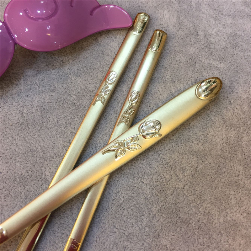 韩国进口筷子勺子韩式不锈钢金色银色玫瑰花精美礼盒包邮送餐具盒