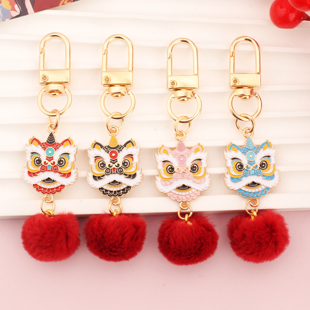 中国风舞狮头金属钥匙扣挂件新年精美创意好运装饰包挂件新年礼物