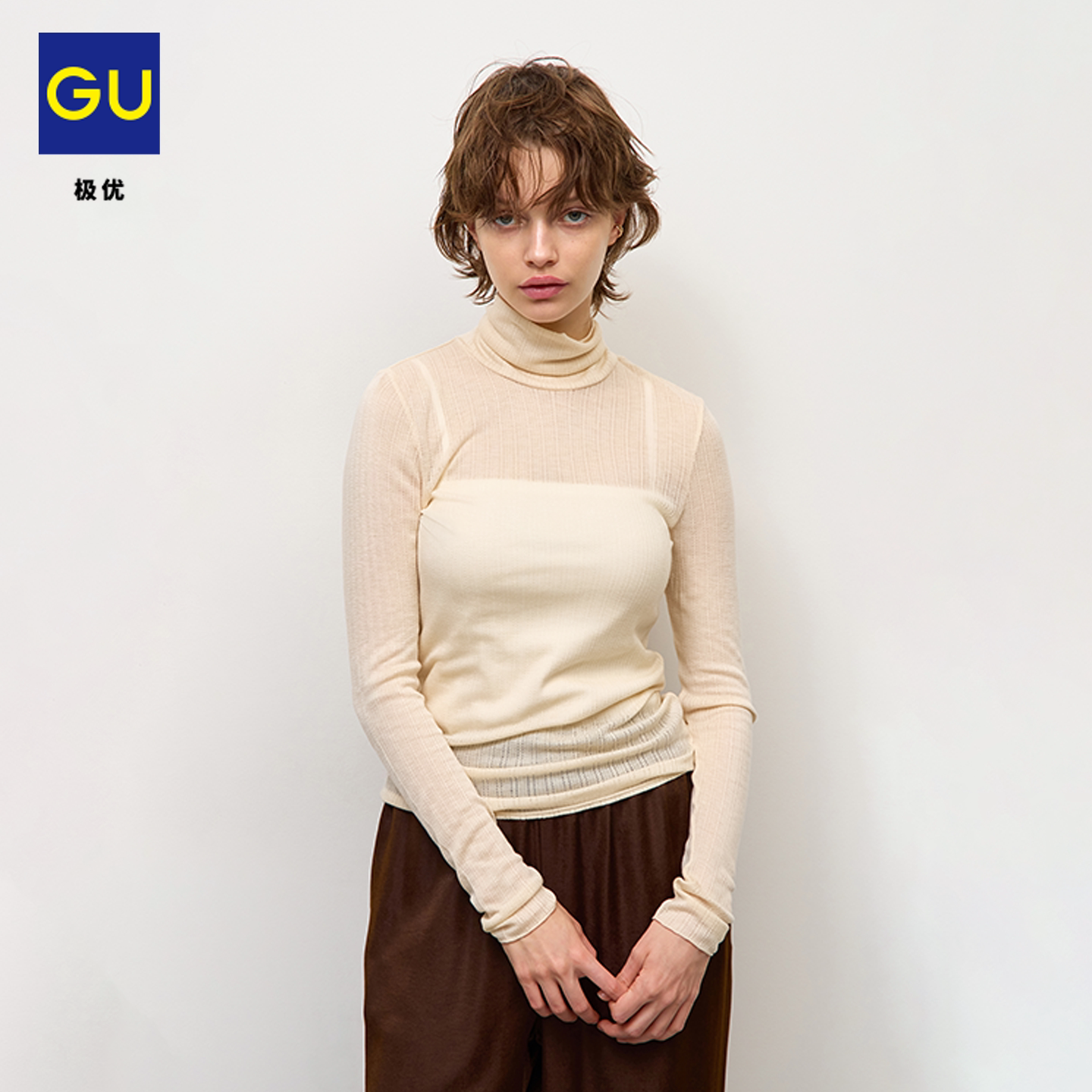 GU极优 女装轻薄两翻领T恤长袖透视休闲2026年秋季新品 360884