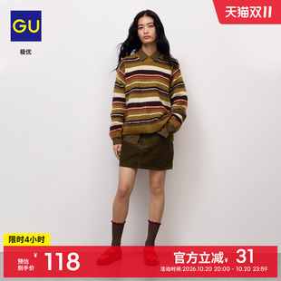 GU极优 女装低腰灯芯绒迷你短裙2026秋冬半身裙纯棉修身 361456