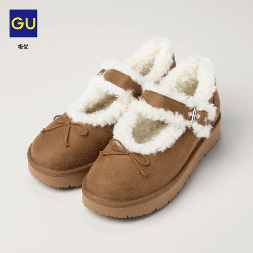 GU极优女式人造毛玛丽珍鞋