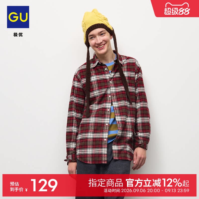 GU极优 男装法兰绒衬衫格纹图案3长袖纽扣2026年秋季新品 360391图片