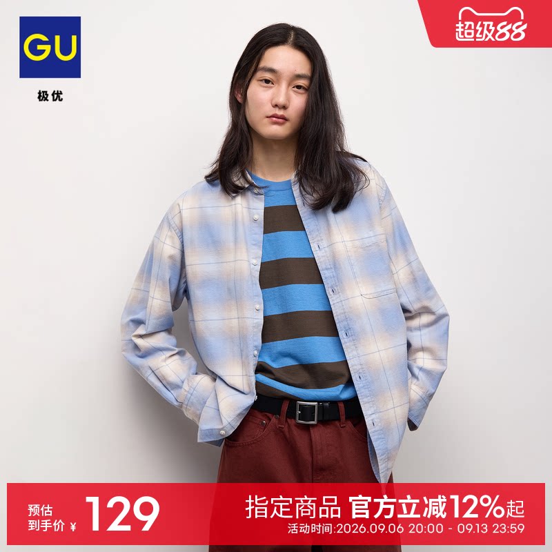 GU极优 男装法兰绒衬衫格纹图案1纽扣日常2026年秋季新品 360389图片