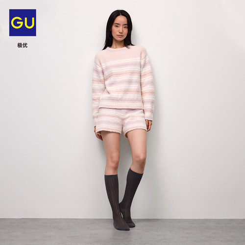 GU极优 女装柔软针织短裤/条纹款2026秋冬家居服睡衣保暖 361752
