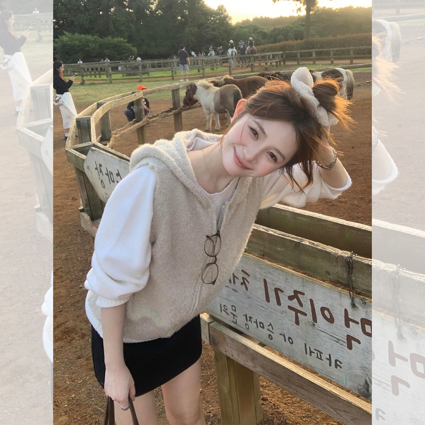 韩系连帽针织开衫马甲女春秋季炸街独特漂亮外搭叠穿无袖马夹上衣