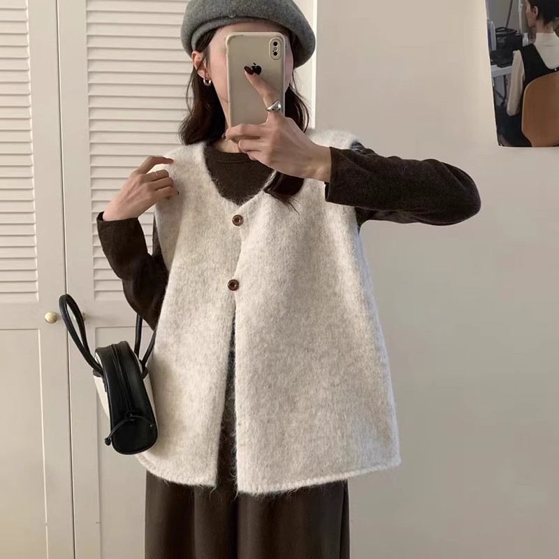 韩系简约百搭软糯慵懒风毛衣马甲女2025秋冬新款宽松叠穿针织背心