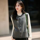 叠穿打底内搭无袖 高级灰针织马甲女开衫 2025春秋冬新款 毛衣坎肩潮