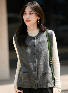 高级灰针织马甲女开衫2025春秋冬新款叠穿打底内搭无袖毛衣坎肩潮