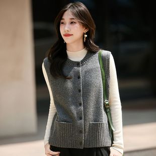毛衣坎肩潮 叠穿打底内搭无袖 高级灰针织马甲女开衫 2025春秋冬新款