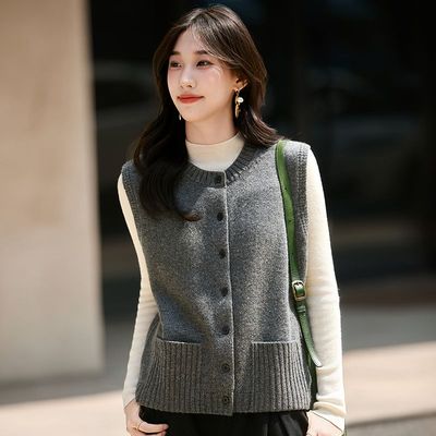 高级灰针织马甲女开衫2025春秋冬新款叠穿打底内搭无袖毛衣坎肩潮
