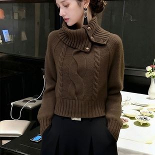 超好看独特漂亮韩系咖色针织毛衣冬装短款高级感绝美轻奢内搭上衣