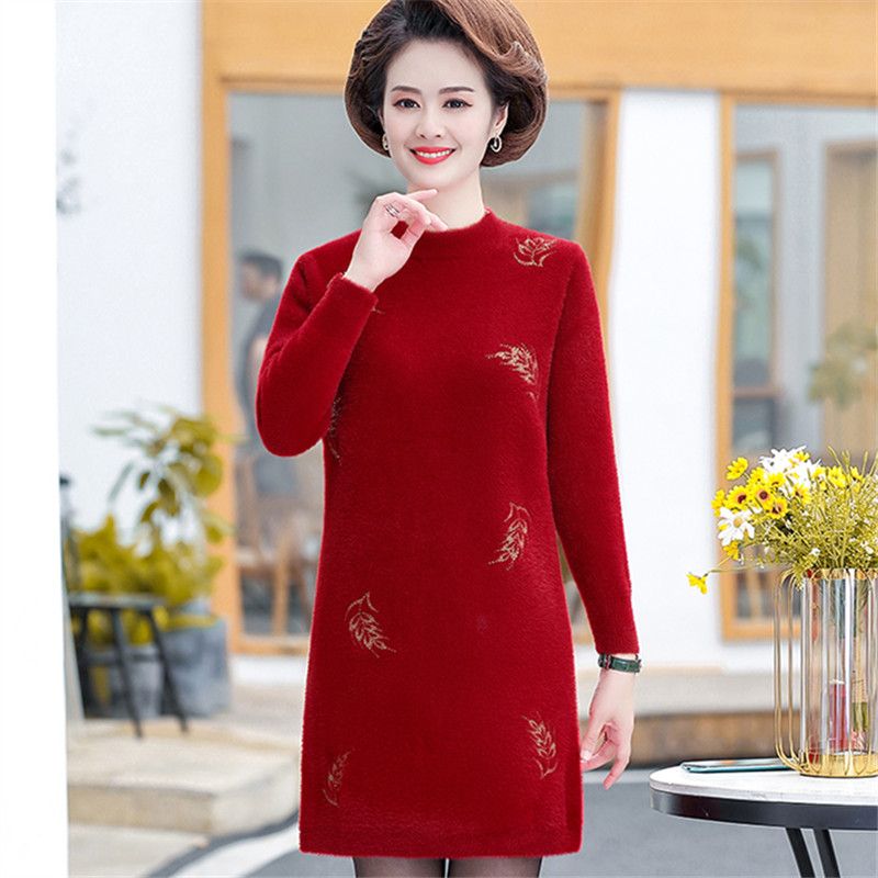 2025妈妈女装红色长毛衣时尚喜婆婆结婚宴礼服平时可穿小个子订婚