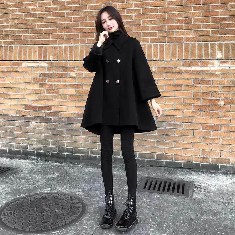 黑色高端双面针织大衣女2024秋冬新款短款小个子斗篷A字毛呢外套,女装/女士精品,毛呢外套,淘宝优惠券,粉丝福利购,淘宝优惠卷