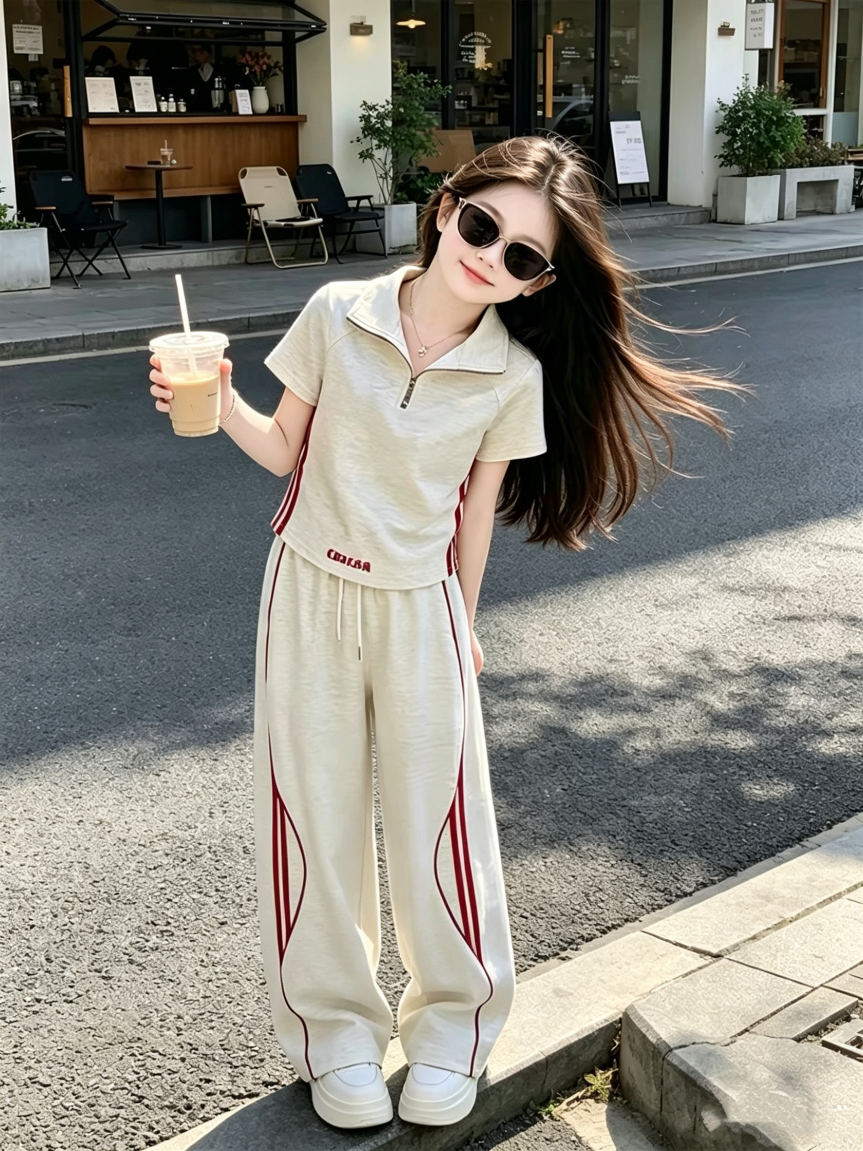 女大童夏季洋气短袖运动两件套图片