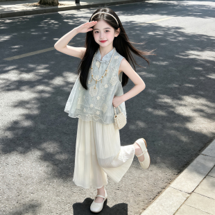 女童套装夏季2026新款儿童上衣裙裤中式两件套女孩大童装国风汉服